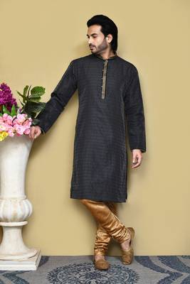 Black woven art silk kurta pajama 4