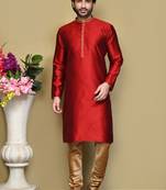 Maroon woven art silk kurta pajama