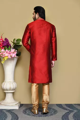 Maroon woven art silk kurta pajama