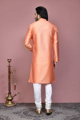Rust woven art silk kurta pajama 3