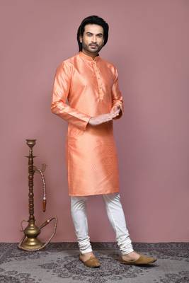Rust woven art silk kurta pajama 4