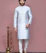 Grey woven art silk kurta pajama