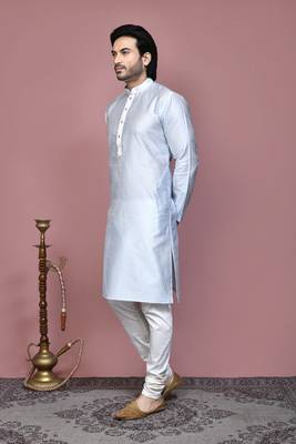 Grey woven art silk kurta pajama 2