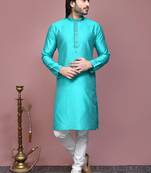 Green woven art silk kurta pajama