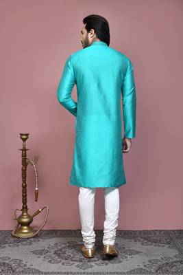 Green woven art silk kurta pajama 3