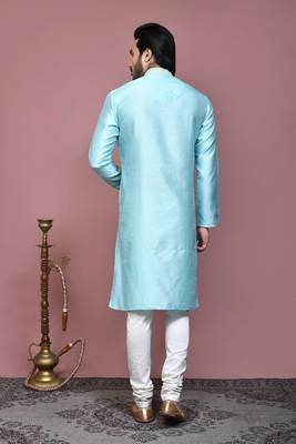 Green woven art silk kurta pajama 3