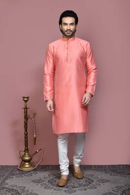 Rust woven art silk kurta pajama 1