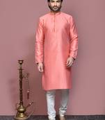 Rust woven art silk kurta pajama