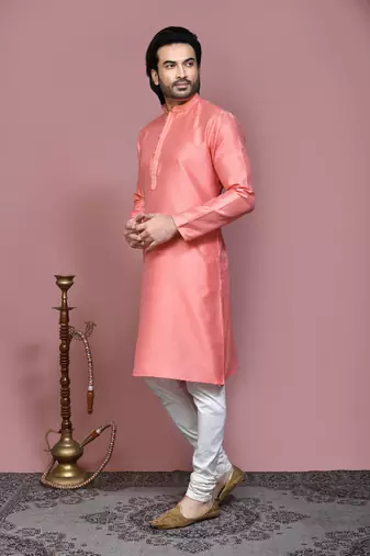 Rust woven art silk kurta pajama