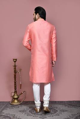 Rust woven art silk kurta pajama 3