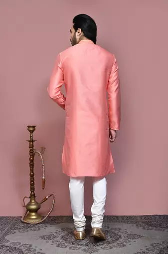Rust woven art silk kurta pajama