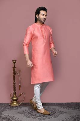 Rust woven art silk kurta pajama 4