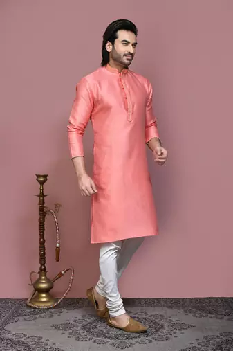 Rust woven art silk kurta pajama