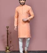 Rust woven art silk kurta pajama