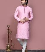 Pink woven art silk kurta pajama