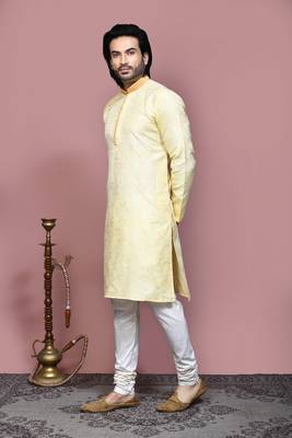 Gold woven art silk kurta pajama 2