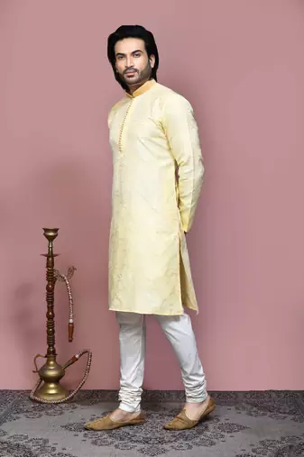 Gold woven art silk kurta pajama