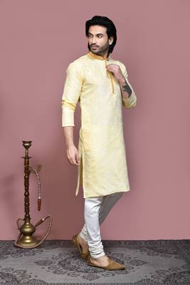 Gold woven art silk kurta pajama 4