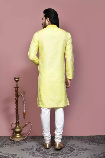 Yellow woven art silk kurta pajama