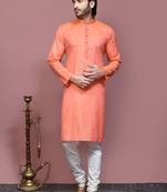 Orange plain cotton silk kurta pajama