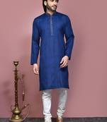 Blue plain cotton silk kurta pajama