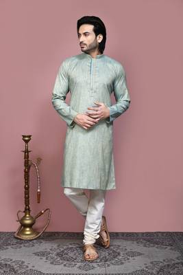 Pista plain cotton silk kurta pajama 1