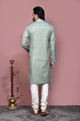 Pista plain cotton silk kurta pajama 3