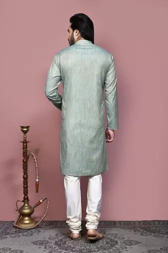 Pista plain cotton silk kurta pajama