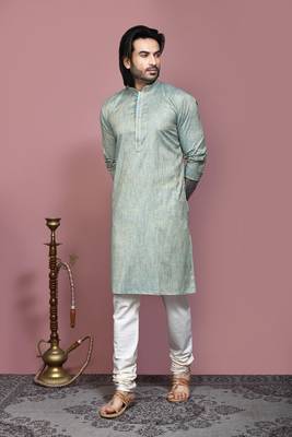 Pista plain cotton silk kurta pajama 4