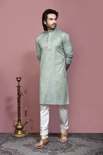 Pista plain cotton silk kurta pajama