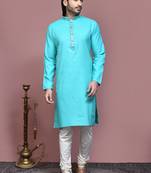 Green embroidered cotton kurta pajama