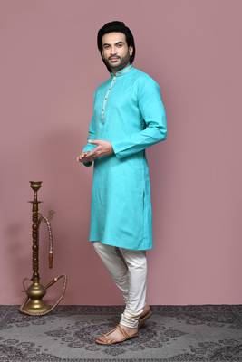 Green embroidered cotton kurta pajama 2