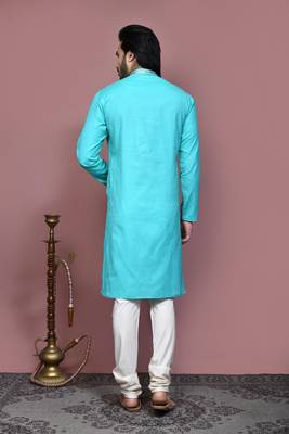 Green embroidered cotton kurta pajama 3