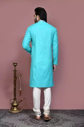 Green embroidered cotton kurta pajama