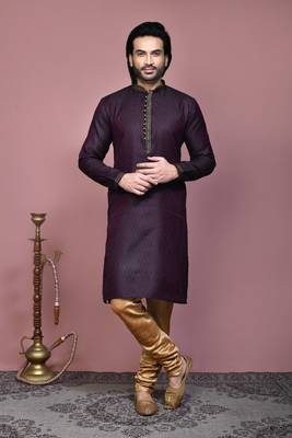 Wine woven cotton silk kurta pajama 1