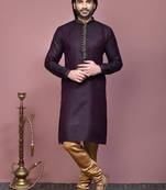 Wine woven cotton silk kurta pajama