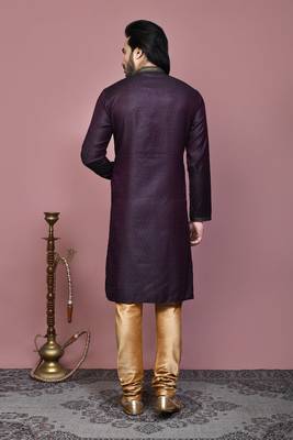 Wine woven cotton silk kurta pajama 3