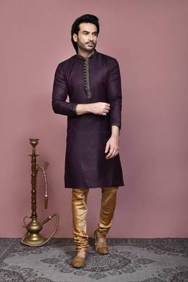 Wine woven cotton silk kurta pajama 4