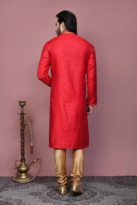 Red woven cotton silk kurta pajama 3