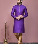 Purple woven cotton silk kurta pajama