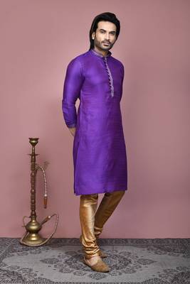 Purple woven cotton silk kurta pajama 4