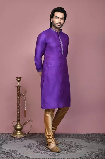 Purple woven cotton silk kurta pajama
