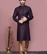 Wine woven cotton silk kurta pajama