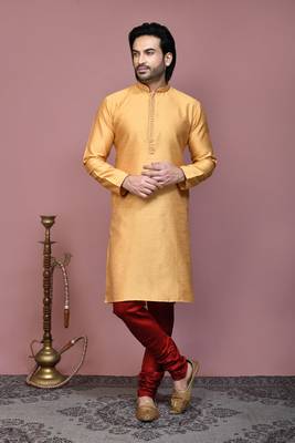 Gold woven art silk kurta pajama 1