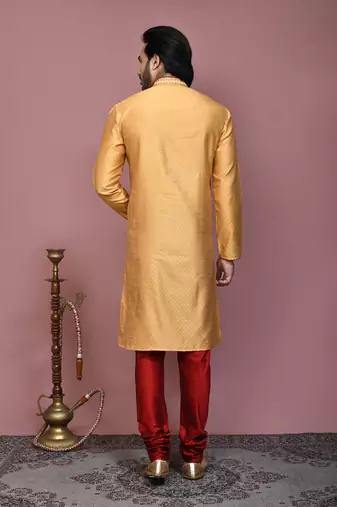 Gold woven art silk kurta pajama