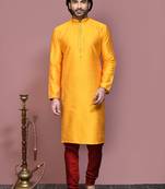 Yellow woven art silk kurta pajama