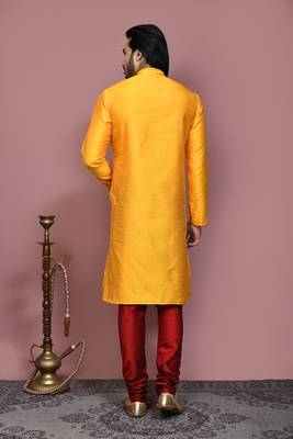 Yellow woven art silk kurta pajama 3