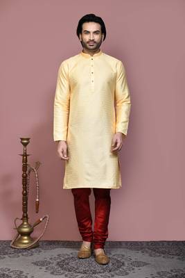 Gold woven art silk kurta pajama 1