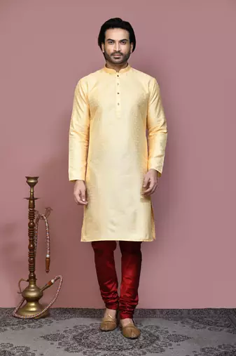 Gold woven art silk kurta pajama