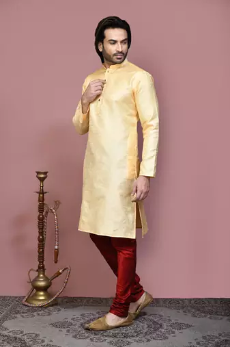 Gold woven art silk kurta pajama